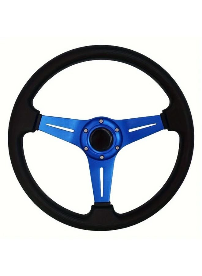 Red 350mm Deep Dish Steering Wheel 6 Bolt Pattern PU Leather Black Grip Purple Blue Accents - Image 5